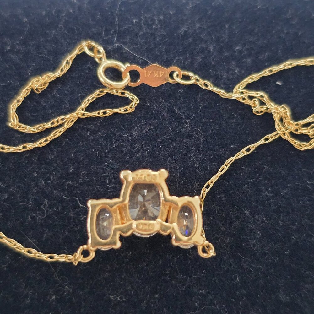 Solid 14k Diamonique DQCZ Three Stone Necklace - Picture 6 of 11